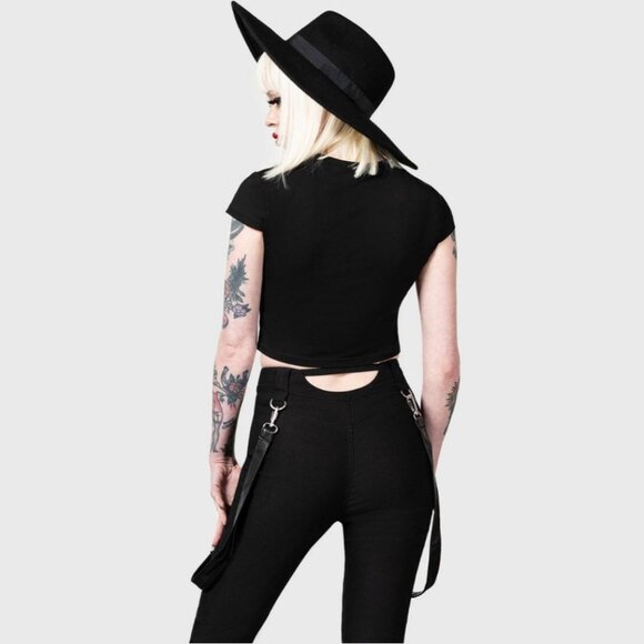 Killstar ✦ Cutout Bondage Trousers ✦ Black Strap Detail Flare Leg Gothic Alt XL - Picture 2 of 5